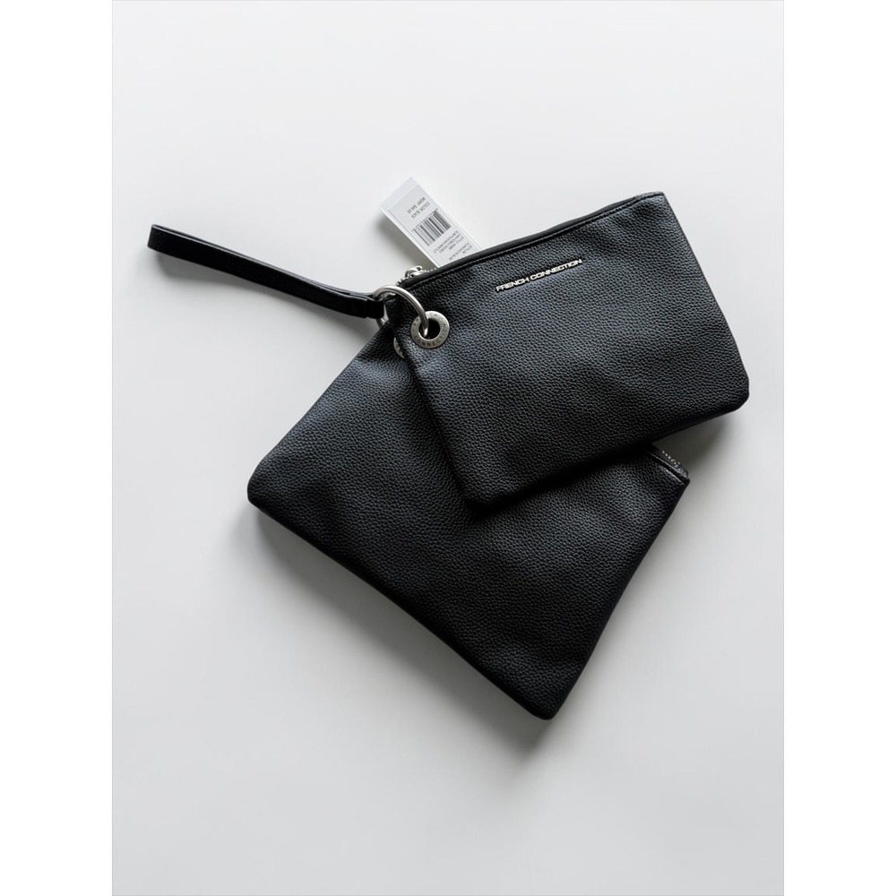 French Connection Lara Pebble Double Slim Pouches Wristlet Black